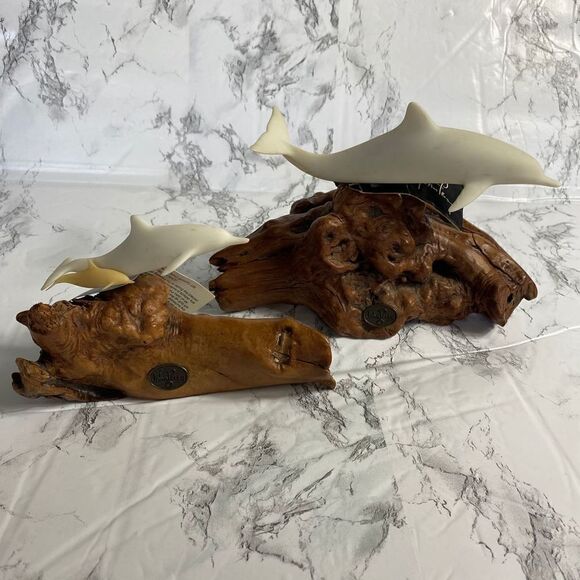 John Perry Dolphins on A Wood Sculpture Base - Picture 1 of 7
